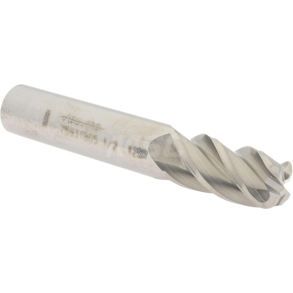 Accupro 75931865 Corner Radius End Mill 1/2" Dia, 1" LOC, 1/8" Radius, 4 Flutes, Solid Carbide