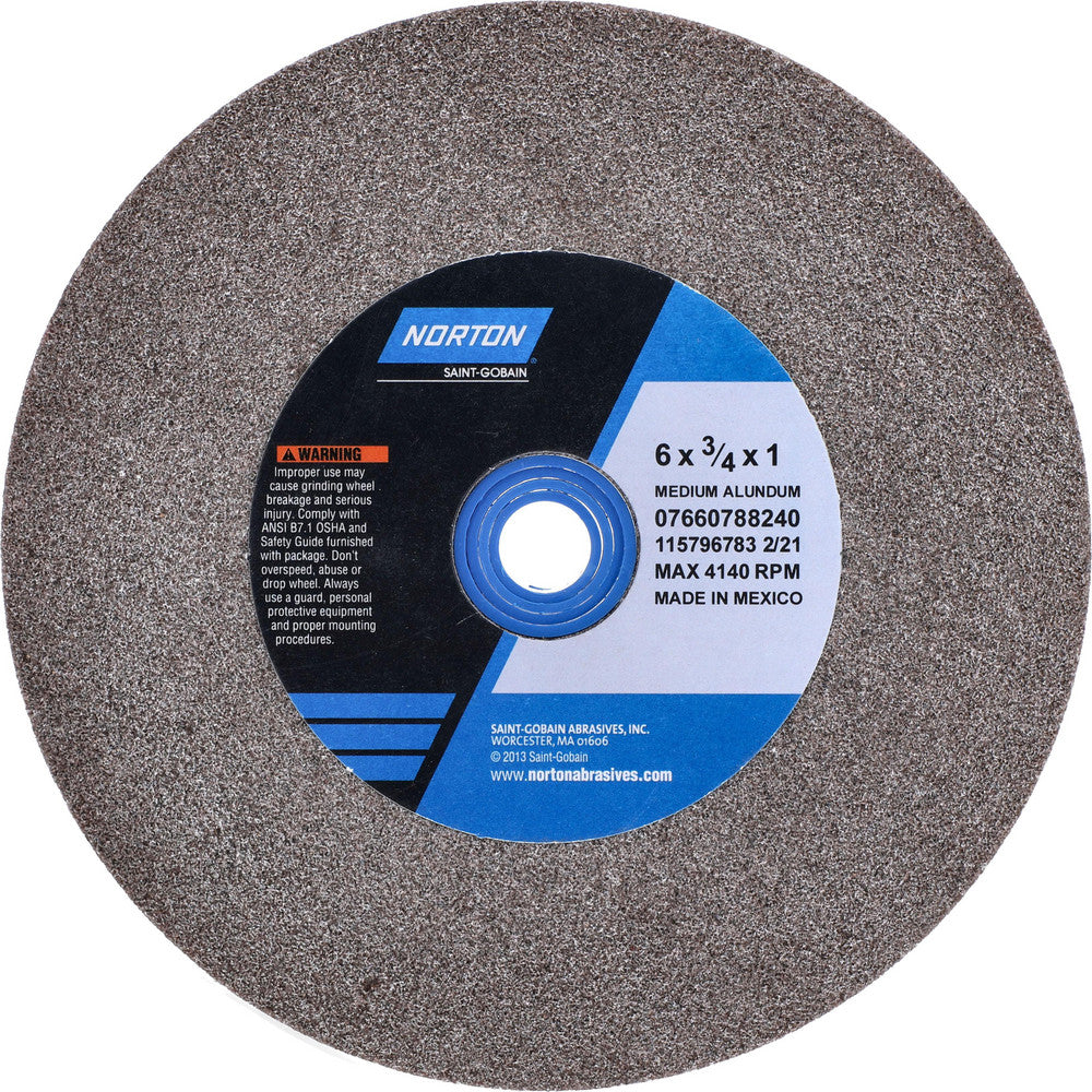Norton 07660788240 Bench & Pedestal Grinding Wheel 6" Dia, 3/4" Thick, 1" Hole Dia, Aluminum Oxide