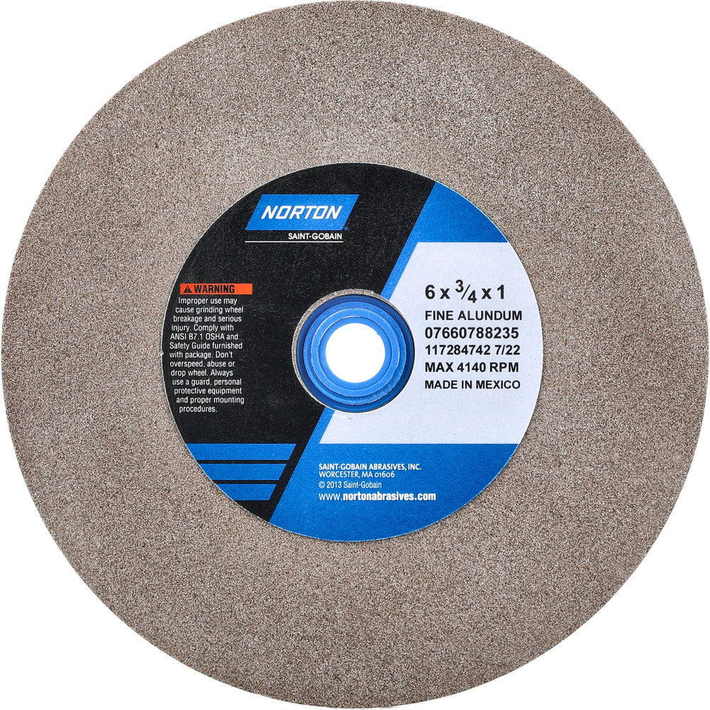 Norton 07660788235 Bench & Pedestal Grinding Wheel 6" Dia, 3/4" Thick, 1" Hole Dia, Aluminum Oxide