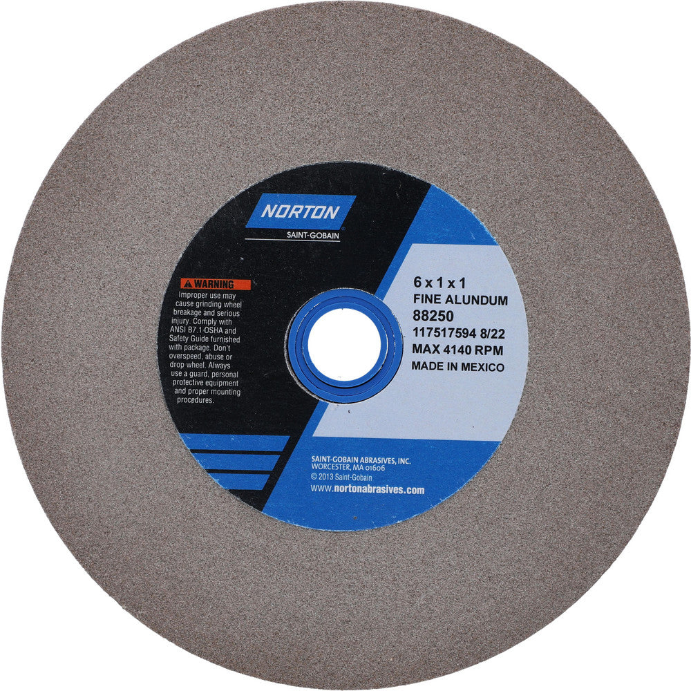Norton 07660788250 Bench & Pedestal Grinding Wheel 6" Dia, 1" Thick, 1" Hole Dia, Aluminum Oxide