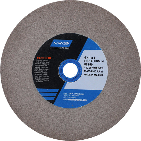 Norton 07660788250 Bench & Pedestal Grinding Wheel 6" Dia, 1" Thick, 1" Hole Dia, Aluminum Oxide