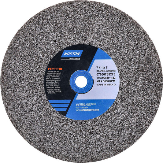Norton 07660788275 Bench & Pedestal Grinding Wheel 7" Dia, 1" Thick, 1" Hole Dia, Aluminum Oxide