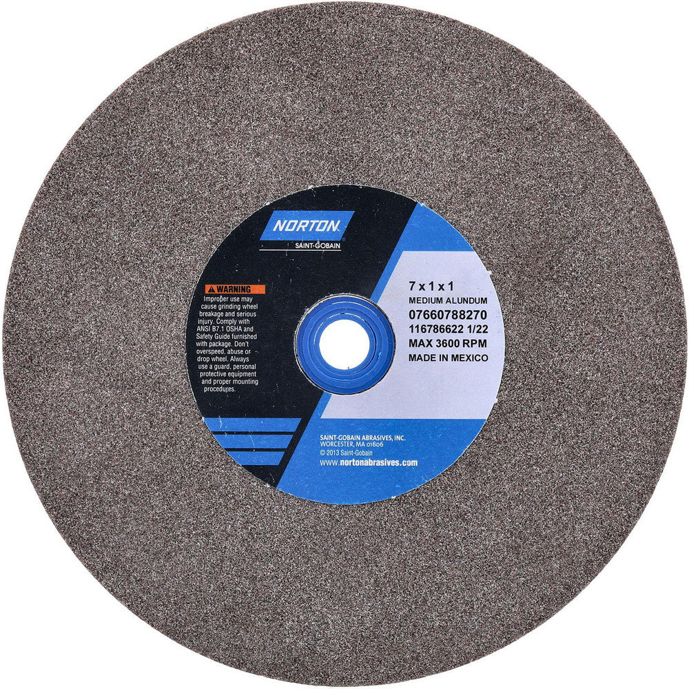 Norton 07660788270 Bench & Pedestal Grinding Wheel 7" Dia, 1" Thick, 1" Hole Dia, Aluminum Oxide