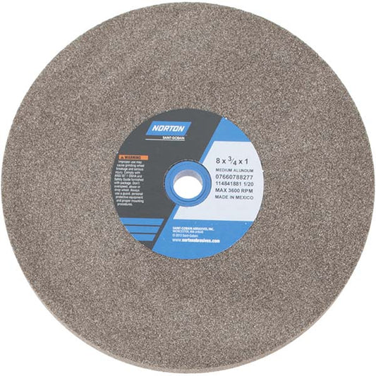 Norton 07660788277 Bench & Pedestal Grinding Wheel 8" Dia, 3/4" Thick, 1" Hole Dia, Aluminum Oxide