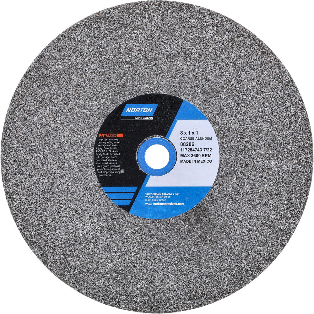 Norton 07660788286 Bench & Pedestal Grinding Wheel 8" Dia, 1" Thick, 1" Hole Dia, Aluminum Oxide