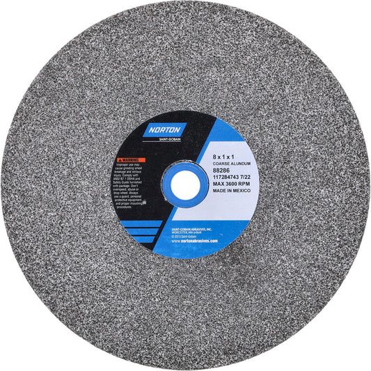 Norton 07660788286 Bench & Pedestal Grinding Wheel 8" Dia, 1" Thick, 1" Hole Dia, Aluminum Oxide
