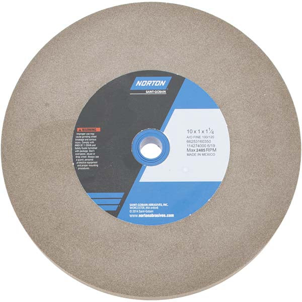 Norton 66253160350 Bench & Pedestal Grinding Wheel 10" Dia, 1" Thick, 1-1/4" Hole Dia, Aluminum Oxide