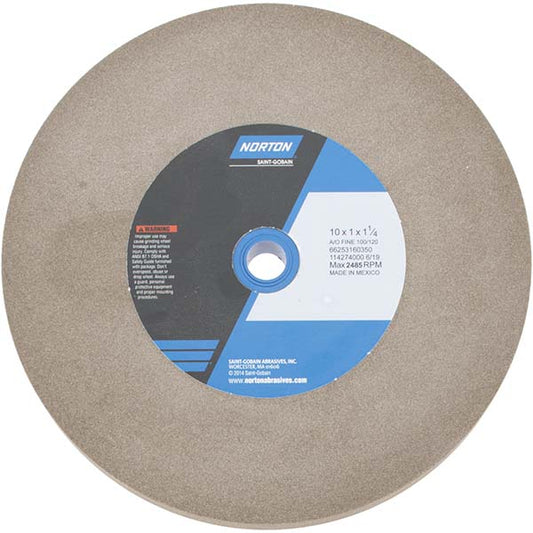 Norton 66253160350 Bench & Pedestal Grinding Wheel 10" Dia, 1" Thick, 1-1/4" Hole Dia, Aluminum Oxide