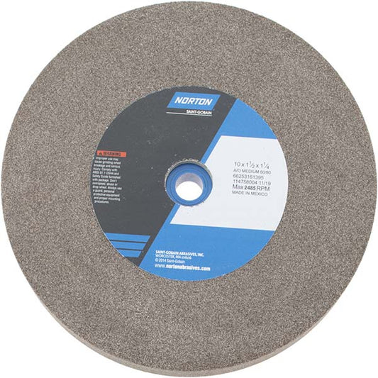 Norton 66253161395 Bench & Pedestal Grinding Wheel 10" Dia, 1-1/2" Thick, 1-1/4" Hole Dia, Aluminum Oxide
