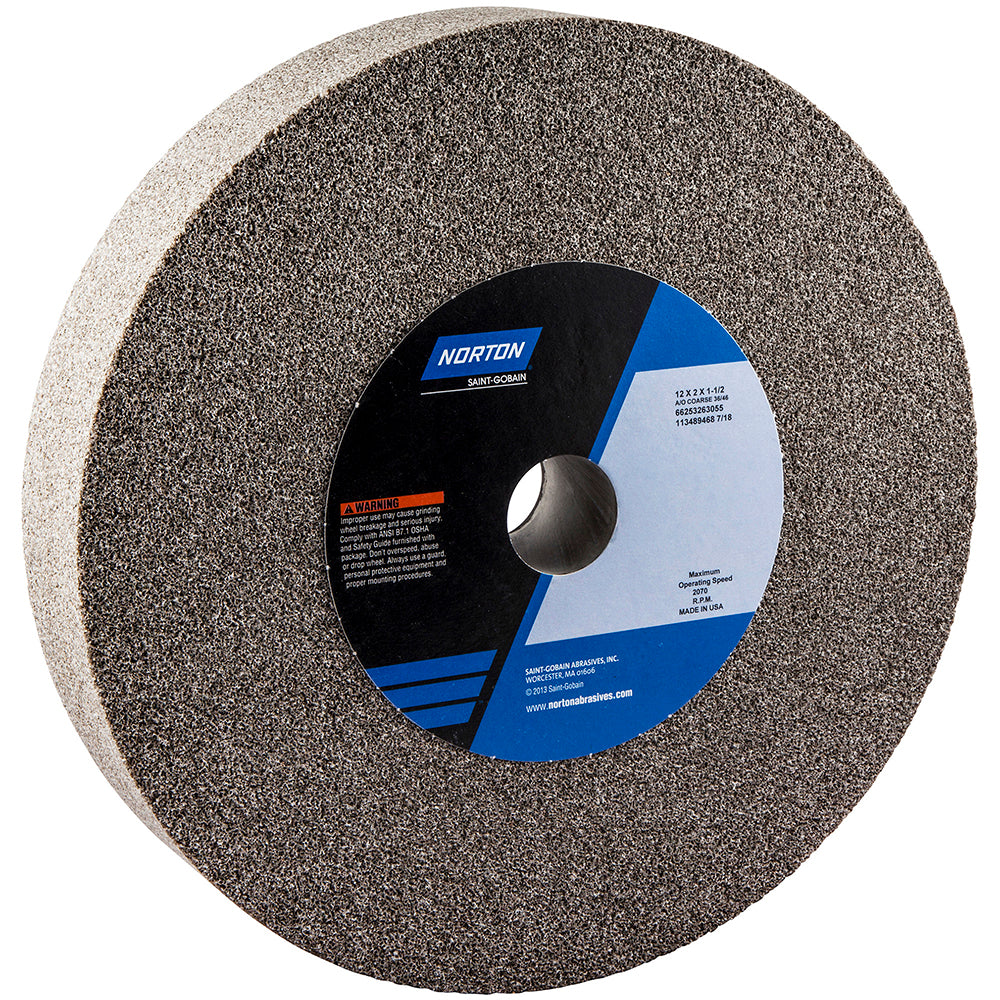 Norton 66253263055 Bench & Pedestal Grinding Wheel 12" Dia, 2" Thick, 1-1/2" Hole Dia, Aluminum Oxide
