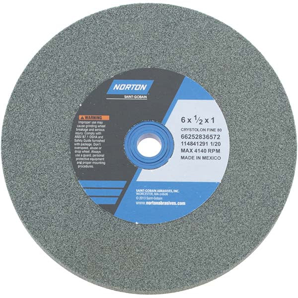 Norton 66252836572 Bench & Pedestal Grinding Wheel 6" Dia, 1/2" Thick, 1" Hole Dia, Silicon Carbide