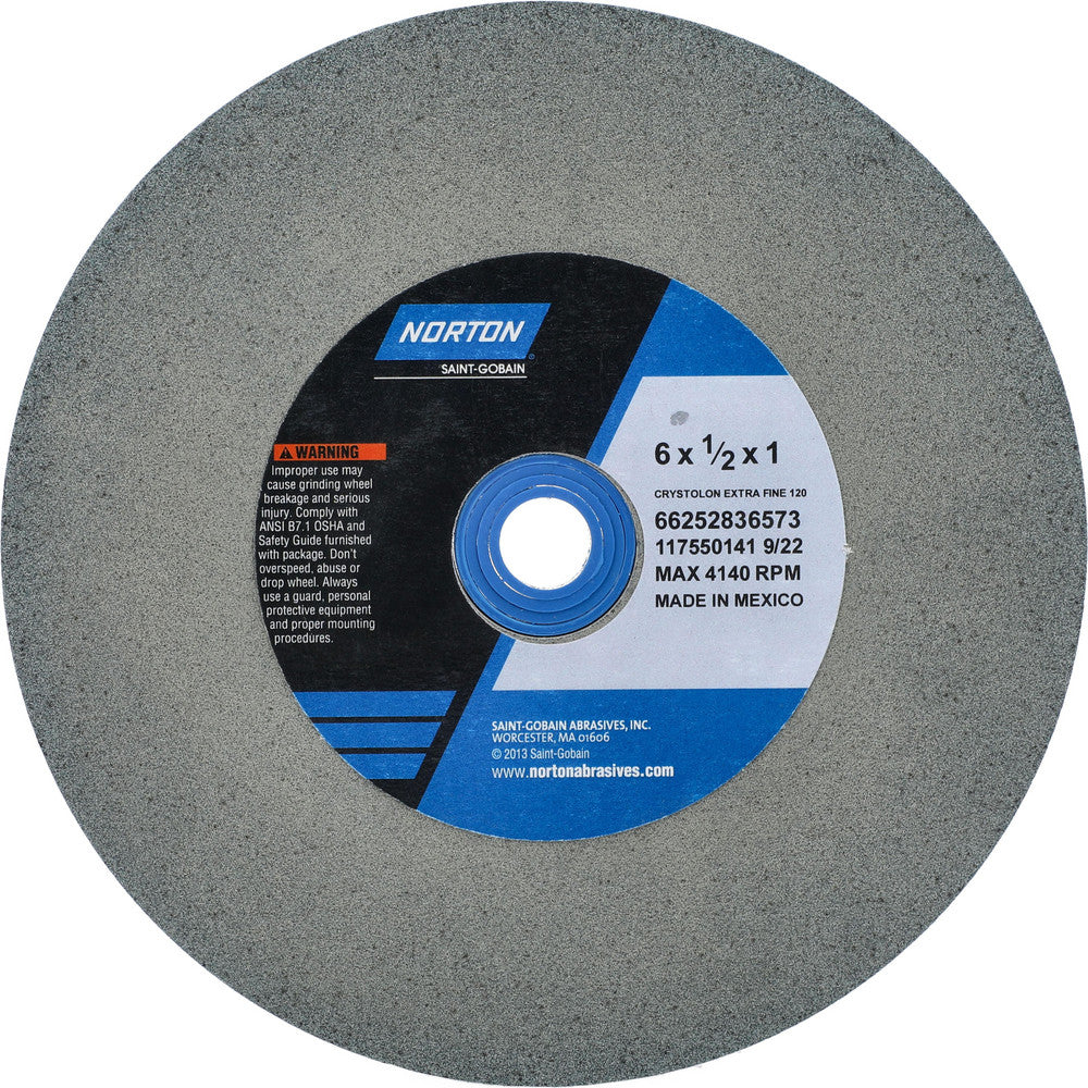 Norton 66252836573 Bench & Pedestal Grinding Wheel 6" Dia, 1/2" Thick, 1" Hole Dia, Silicon Carbide