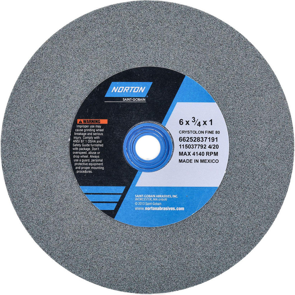 Norton 66252837191 Bench & Pedestal Grinding Wheel 6" Dia, 3/4" Thick, 1" Hole Dia, Silicon Carbide