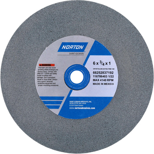 Norton 66252837192 Bench & Pedestal Grinding Wheel 6" Dia, 3/4" Thick, 1" Hole Dia, Silicon Carbide