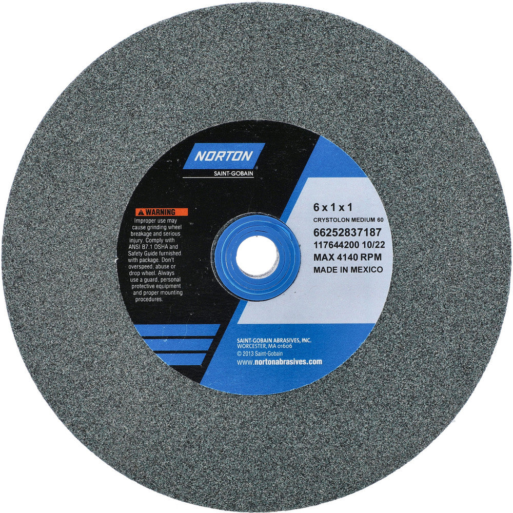 Norton 66252837187 Bench & Pedestal Grinding Wheel 6" Dia, 1" Thick, 1" Hole Dia, Silicon Carbide