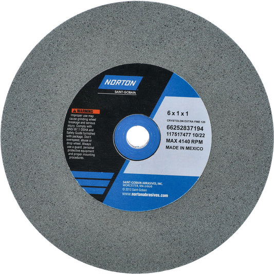 Norton 66252837194 Bench & Pedestal Grinding Wheel 6" Dia, 1" Thick, 1" Hole Dia, Silicon Carbide
