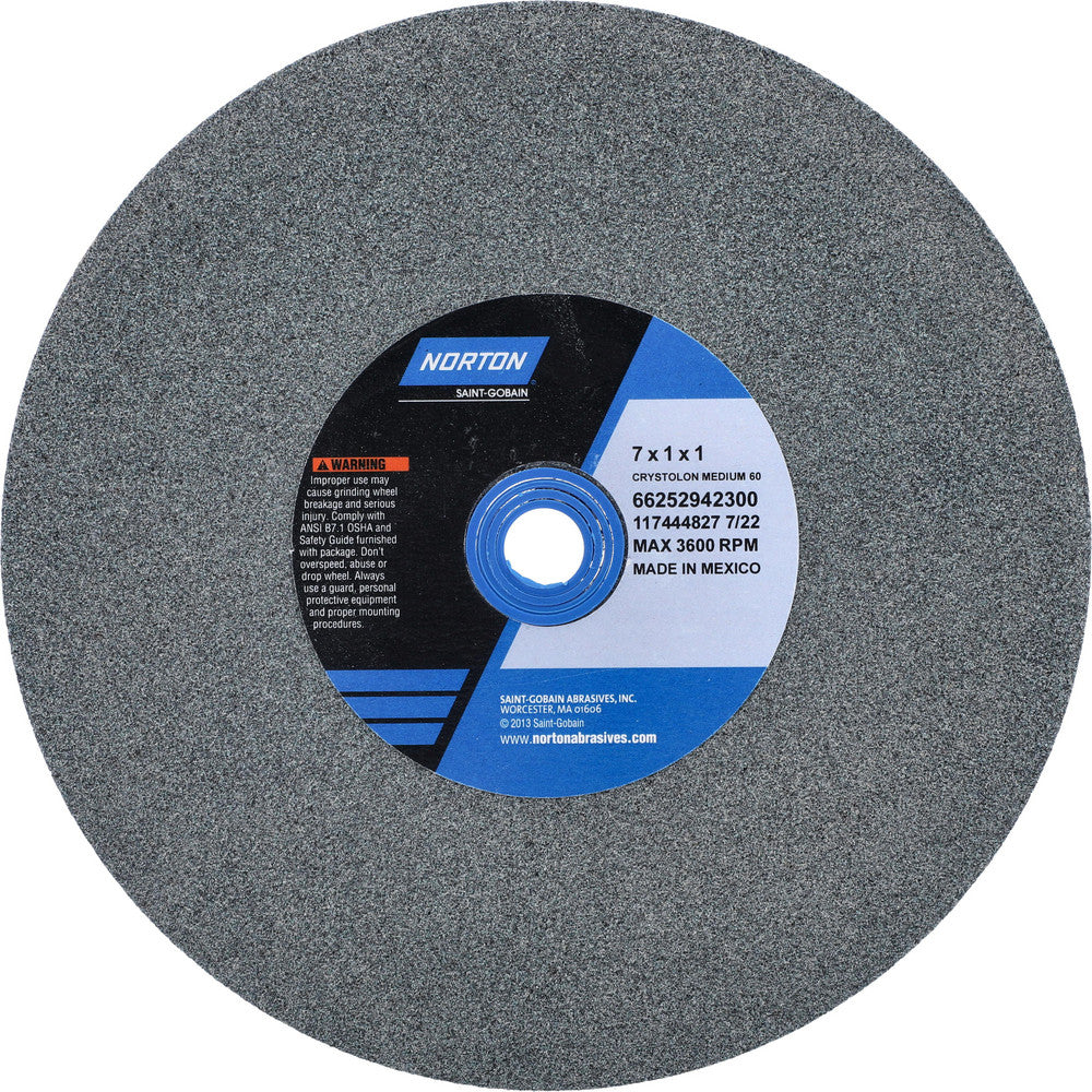 Norton 66252942300 Bench & Pedestal Grinding Wheel 7" Dia, 1" Thick, 1" Hole Dia, Silicon Carbide