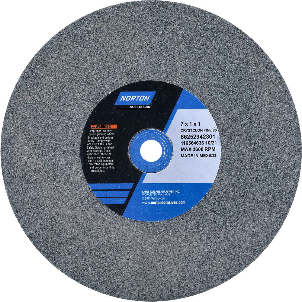 Norton 66252942301 Bench & Pedestal Grinding Wheel 7" Dia, 1" Thick, 1" Hole Dia, Silicon Carbide