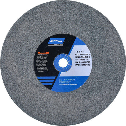 Norton 66252942301 Bench & Pedestal Grinding Wheel 7" Dia, 1" Thick, 1" Hole Dia, Silicon Carbide