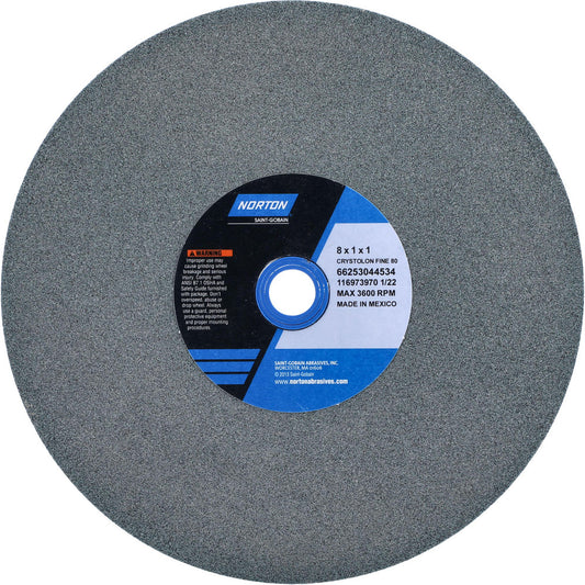 Norton 66253044534 Bench & Pedestal Grinding Wheel 8" Dia, 1" Thick, 1" Hole Dia, Silicon Carbide