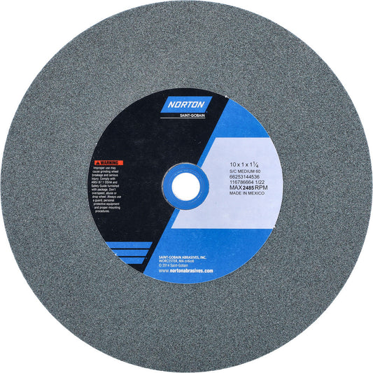 Norton 66253144536 Bench & Pedestal Grinding Wheel 10" Dia, 1" Thick, 1-1/4" Hole Dia, Silicon Carbide