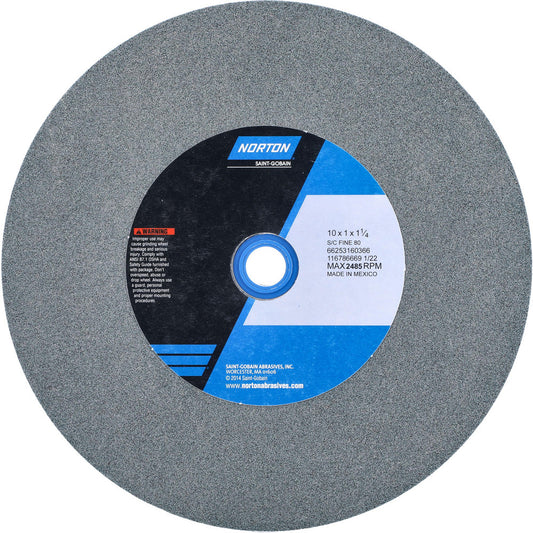 Norton 66253160366 Bench & Pedestal Grinding Wheel 10" Dia, 1" Thick, 1-1/4" Hole Dia, Silicon Carbide