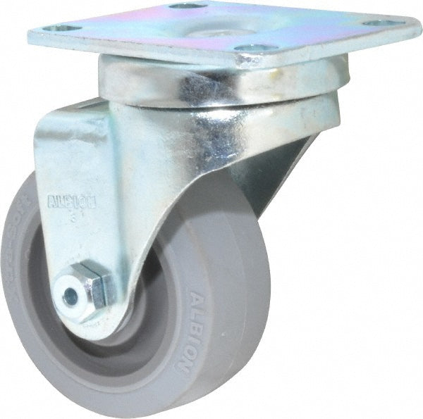 Albion 02XS03051S Swivel Top Plate Caster Rubber, 3" Wheel Dia, 1-1/4" Wheel Width, 200 lb Capacity, 4-1/4" OAH