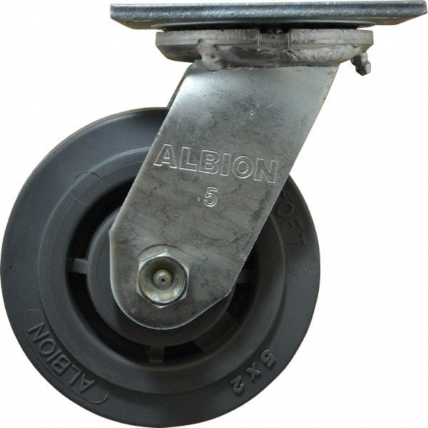 Albion 16XS05201S Swivel Top Plate Caster Soft Rubber, 5" Wheel Dia, 2" Wheel Width, 350 lb Capacity, 6-1/2" OAH
