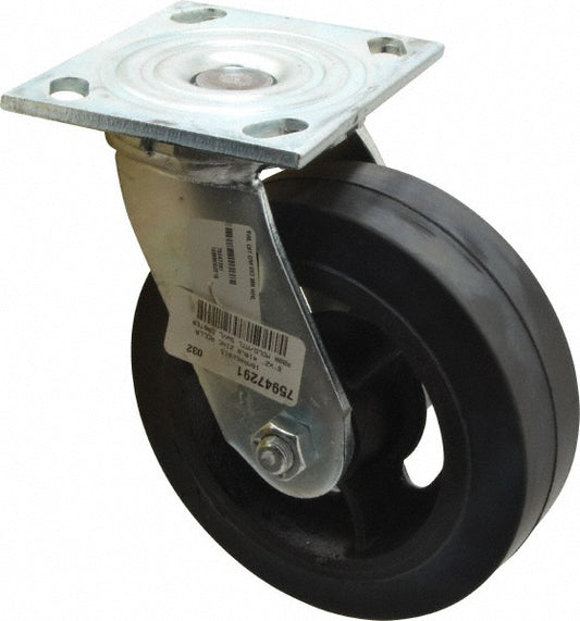 Albion 16MR06201S Swivel Top Plate Caster Rubber, 6" Wheel Dia, 2" Wheel Width, 410 lb Capacity, 7-1/4" OAH