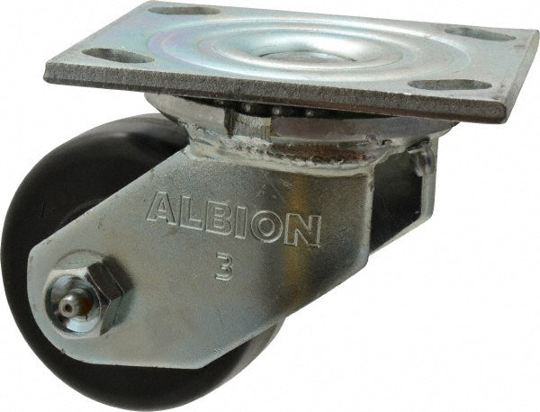 Albion 16TM03101S Swivel Top Plate Caster Phenolic, 3-1/4" Wheel Dia, 1-1/2" Wheel Width, 600 lb Capacity, 4-1/4" OAH