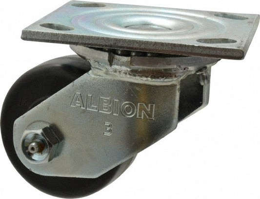 Albion 16TM03101S Swivel Top Plate Caster Phenolic, 3-1/4" Wheel Dia, 1-1/2" Wheel Width, 600 lb Capacity, 4-1/4" OAH