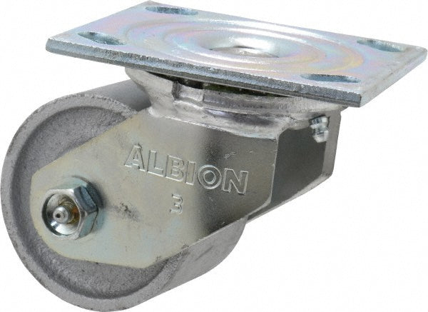 Albion 16CA03201S Swivel Top Plate Caster Cast Iron, 3-1/4" Wheel Dia, 2-3/16" Wheel Width, 700 lb Capacity, 4-1/4" OAH