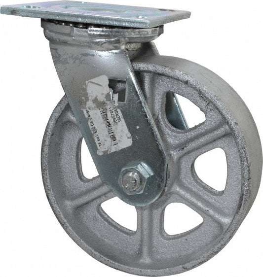 Albion 16CA06201S Swivel Top Plate Caster Cast Iron, 6" Wheel Dia, 2" Wheel Width, 1,200 lb Capacity, 7-1/4" OAH