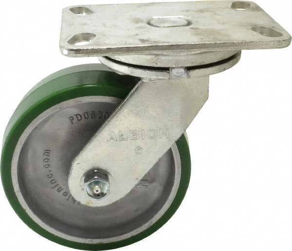 Albion 72PD06201S Swivel Top Plate Caster Polyurethane, 6" Wheel Dia, 2" Wheel Width, 1,230 lb Capacity, 7-1/2" OAH