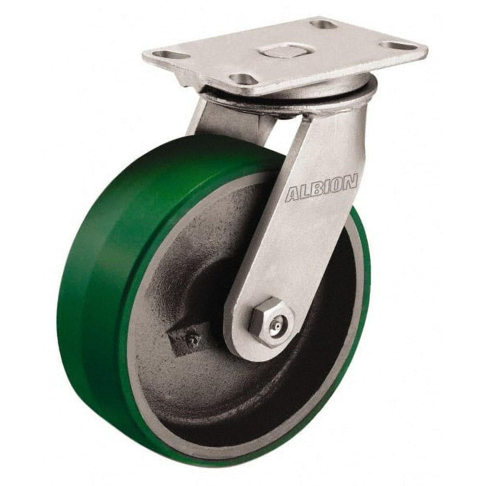 Albion 81PY05401S Swivel Top Plate Caster Polyurethane, 5" Wheel Dia, 2-1/2" Wheel Width, 1,290 lb Capacity, 6-1/2" OAH