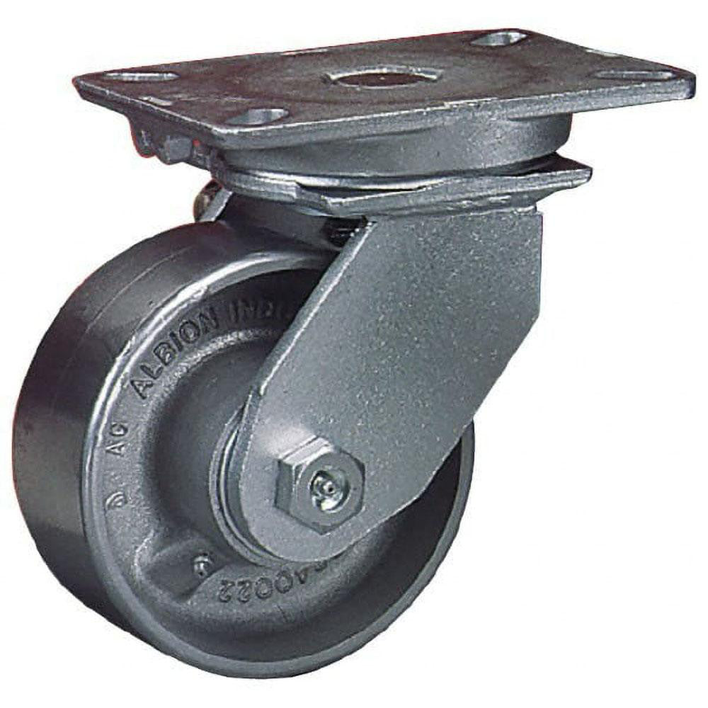 Albion 90CA08501S Swivel Top Plate Caster Cast Iron, 8" Wheel Dia, 3" Wheel Width, 2,800 lb Capacity, 10-1/2" OAH