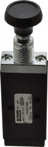 Parker 410931000 Mechanically Operated Valve 4-Way & 2-Position, Button-Push Pull Actuator, 1/8" Inlet, 2 Position