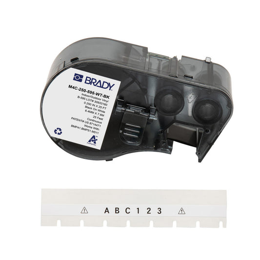 Brady 170949 Labels, Ribbons & Tapes Application Label Printer Cartridge  Type Label Printer Cartridge  Color Family White  Color Black on White  For Use With BMP41 BMP51 BMP53 M511  Width (Inch) 1/4