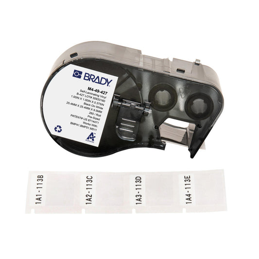 Brady 170750 Labels, Ribbons & Tapes Application Self-Laminating Labels  Type Self-Laminating Labels  Color Family White  Color Black on White, Clear  Number Of Labels Per Roll 260  For Use With BMP41 BMP51 BMP53 M511