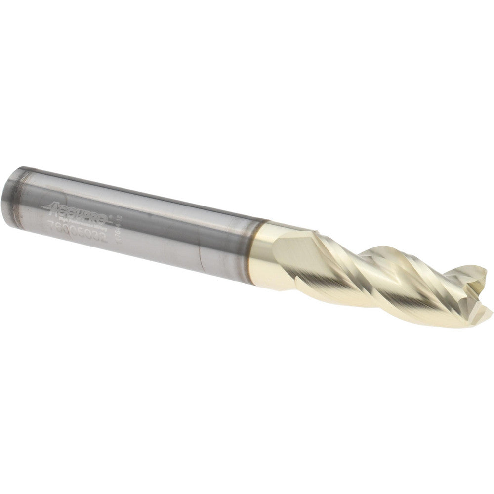 Accupro 314663 Corner Radius End Mill 5/16" Dia, 13/16" LOC, 0.0200" Radius, 3 Flute, Solid Carbide