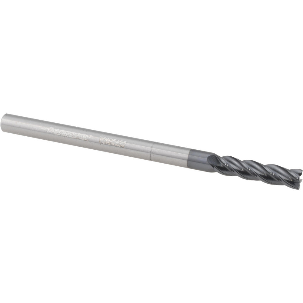 Accupro 95168302 Corner Radius End Mill 3/16" Dia, 3/4" LOC, 0.0100" Radius, 4 Flute, Solid Carbide