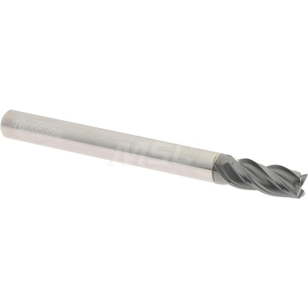 Accupro 95168456 Corner Radius End Mill 3/16" Dia, 3/8" LOC, 0.0100" Radius, 4 Flute, Solid Carbide