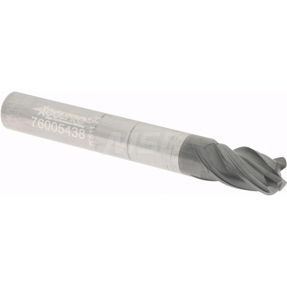 Accupro 95168457 Corner Radius End Mill 1/4" Dia, 3/8" LOC, 0.0600" Radius, 4 Flute, Solid Carbide
