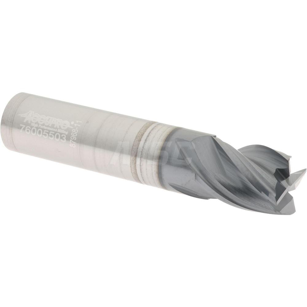 Accupro 95168257 Corner Radius End Mill 1/2" Dia, 5/8" LOC, 0.0100" Radius, 4 Flute, Solid Carbide