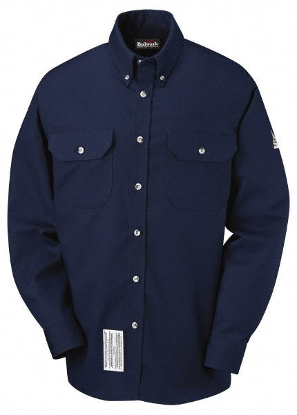 Bulwark SLU2NV RG XL Work Shirt Fire-Resistant, X-Large, Cotton, Blue, 2 Pockets