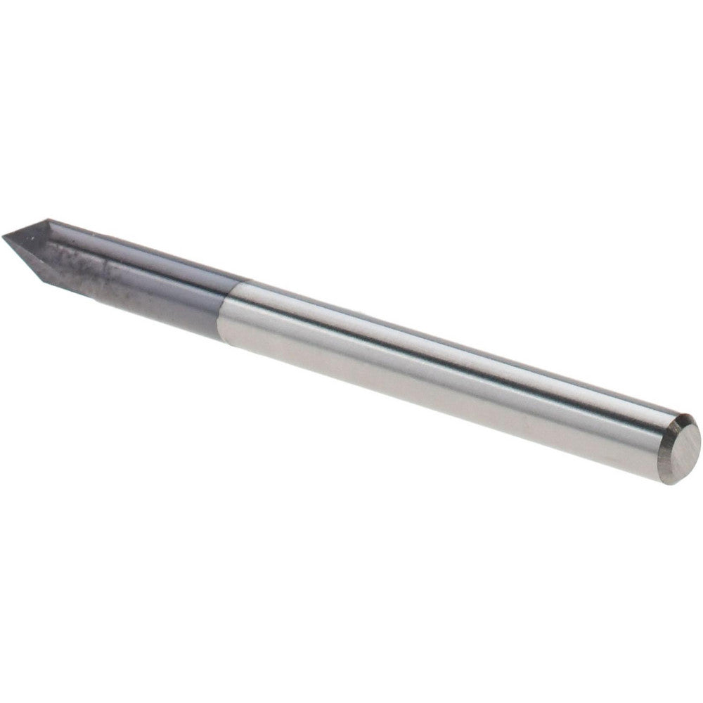 Harvey Tool 18730-C3 Chamfer Mill 1/8" Dia, 1/8" Shank Dia, 60 deg, 2 Flute, Solid Carbide, Single End