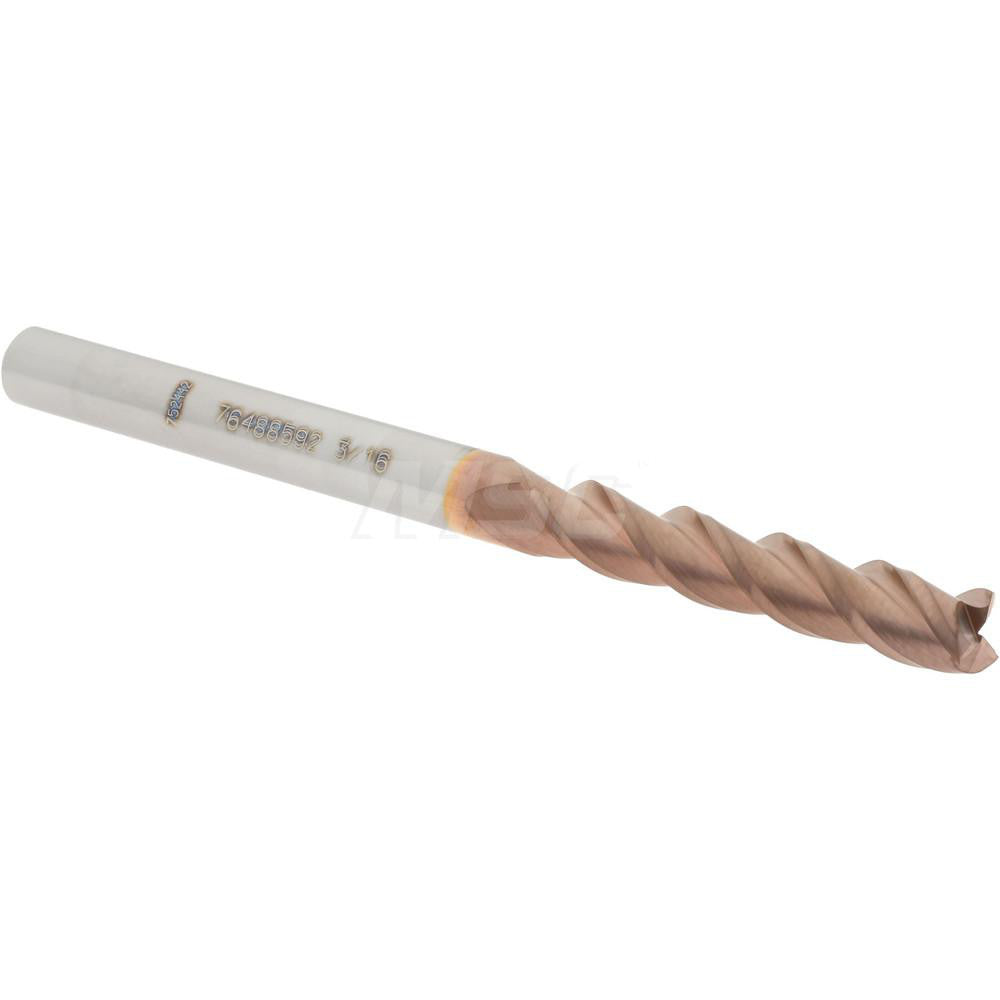 Accupro 76488592 Square End Mill 3/16'' Dia, 1'' LOC, 3/16'' Shank Dia, 2.5'' OAL, 3 Flutes, Solid Carbide