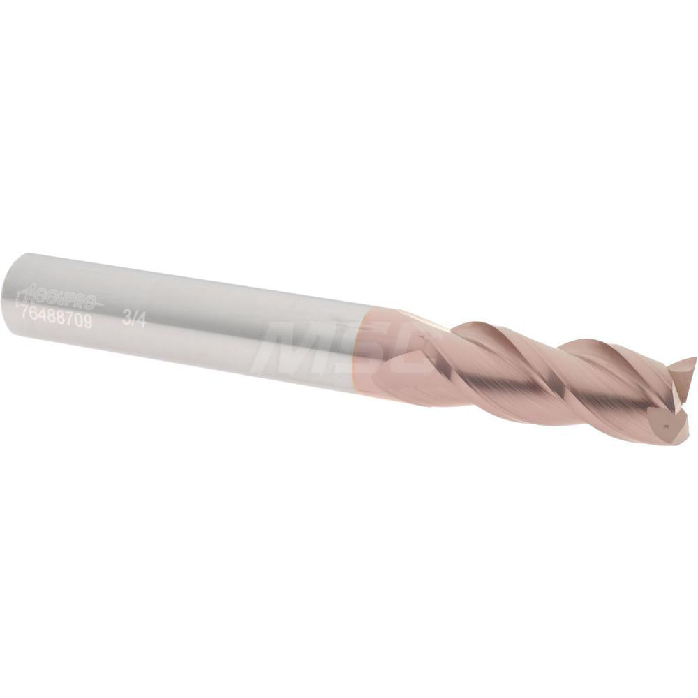 Accupro 76488709 Square End Mill 3/4'' Dia, 2'' LOC, 3/4'' Shank Dia, 6'' OAL, 3 Flutes, Solid Carbide