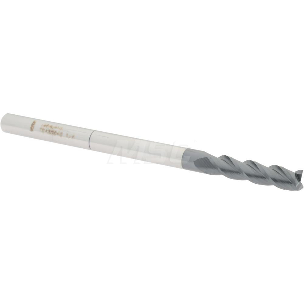 Accupro 76488840 Square End Mill 1/4'' Dia, 1'' LOC, 1/4'' Shank Dia, 4'' OAL, 3 Flutes, Solid Carbide