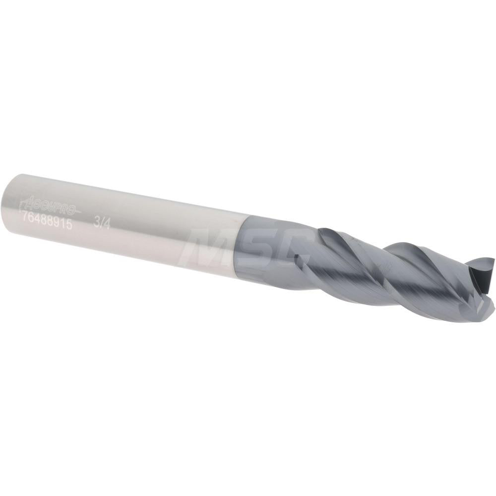 Accupro 76488915 Square End Mill 3/4'' Dia, 2'' LOC, 3/4'' Shank Dia, 6'' OAL, 3 Flutes, Solid Carbide